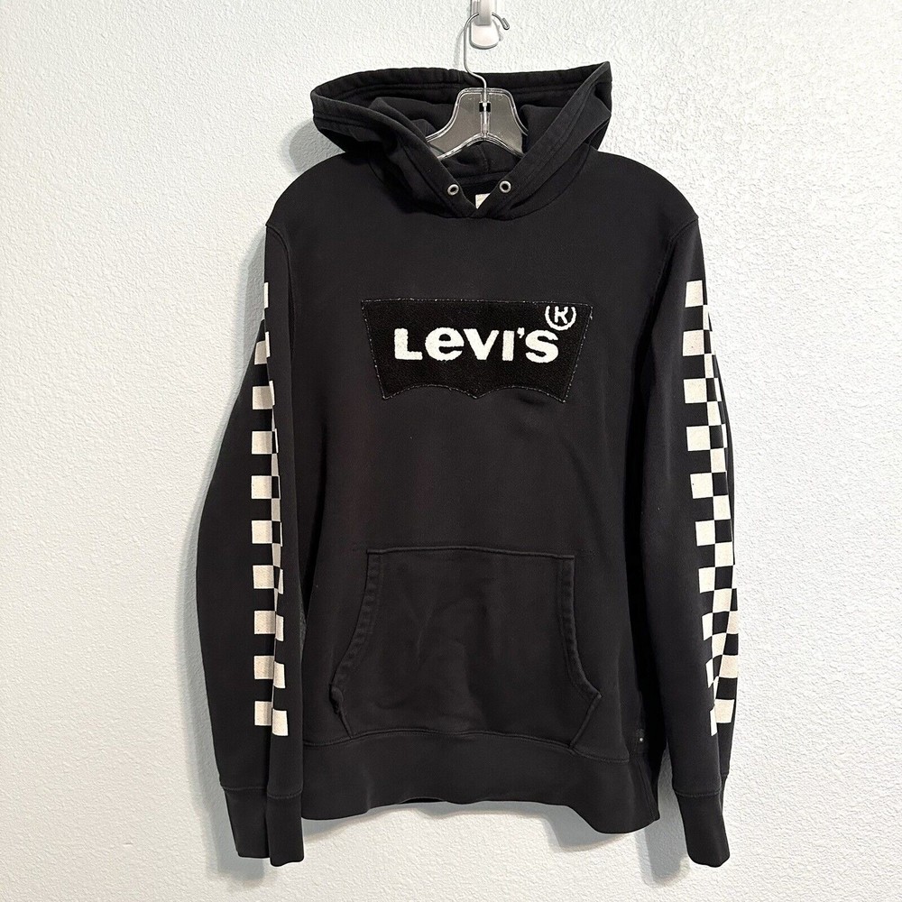 LEVI'S STRAUSS Sweater Men’s Size Medium Black Hoodie Pullover Logo 90s Style